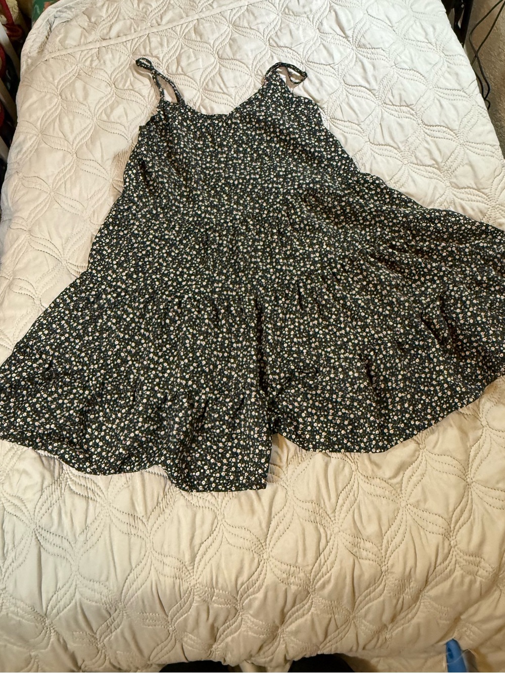SHEIN Black Floral Tiered Mini Dress Size XS Cottagecore